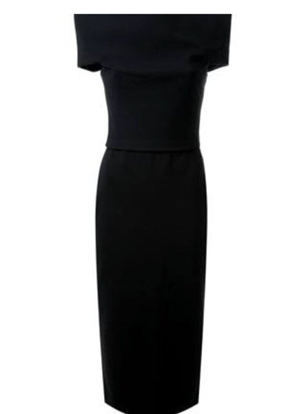 Product view of Scanlan and Theordore crepe knit Milano dress for hire in black.