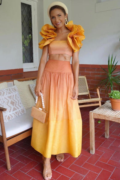 Postcard ruffle bodice and maxi skirt