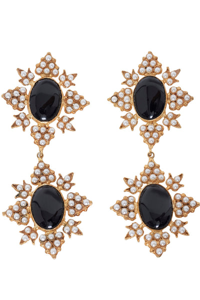 Christie Nicolaides Cleon Earrings in Gold and Black- Hire. 