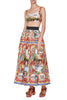 Front product view of girl wearing Dolce and Gabbana crop top and long skirt.