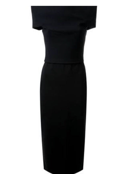 Product view of Scanlan and Theordore crepe knit Milano dress for hire in black. 